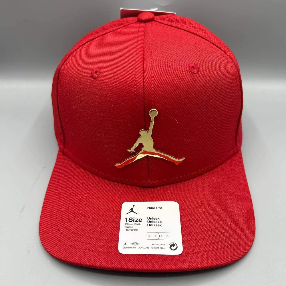 Air Jordan Hat Men Red Gold Logo Jumpman Nike Pro Snap Back Cap New